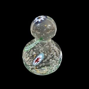 Vintage Murano Millefiori Controlled Bubble Paperweight Round Knob Top Italy